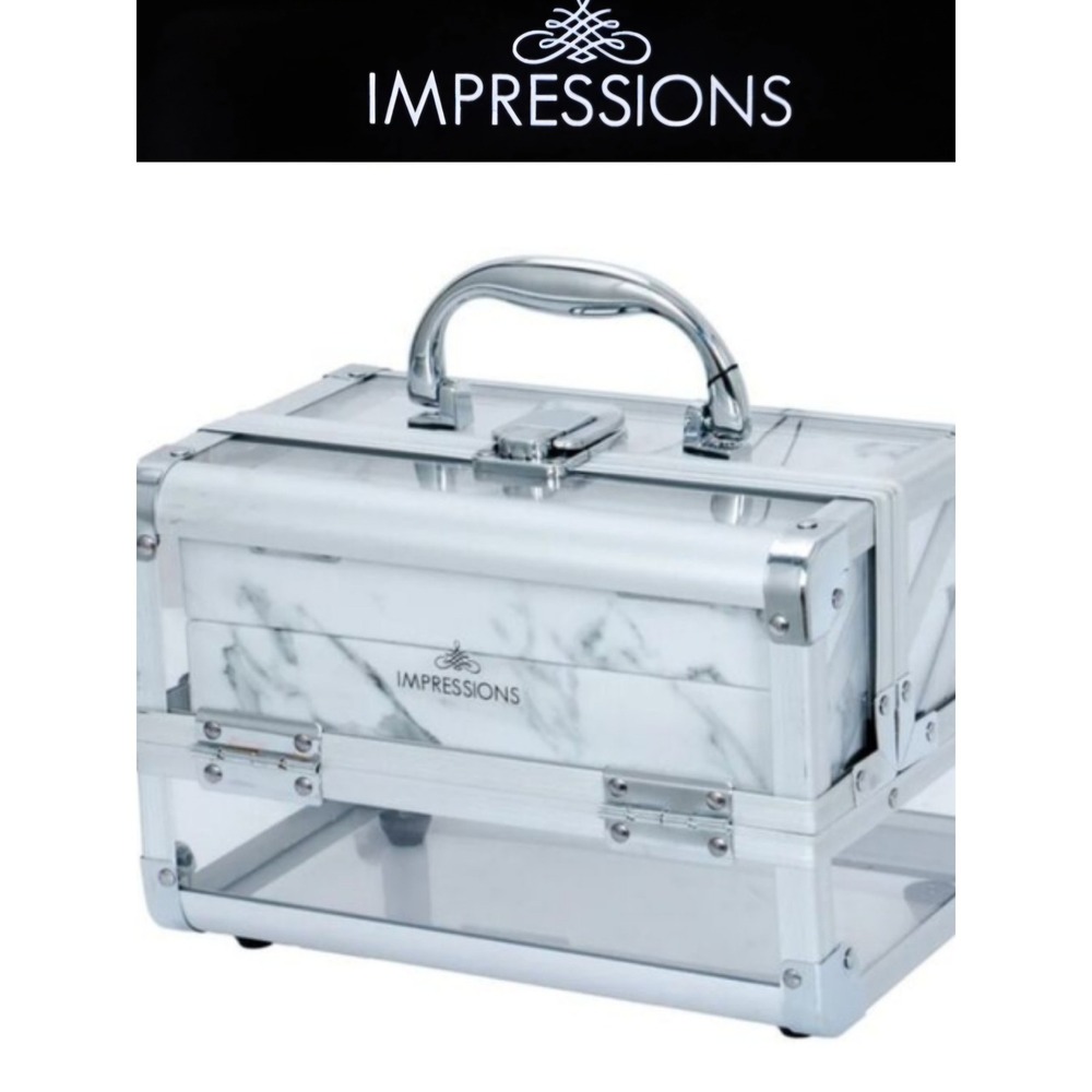 Impressions Savvy Lux Makeup Travel Case w/Mirror- Silver‎ & Marble